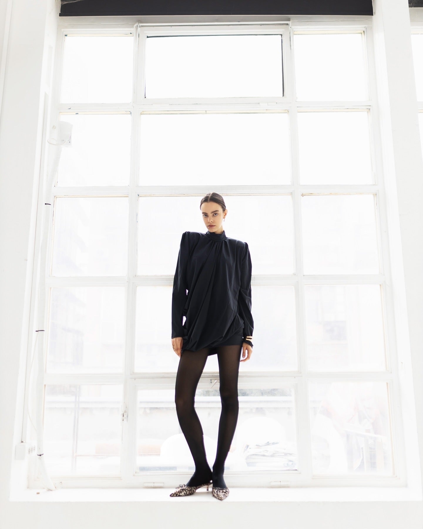 Black draped balloon dress