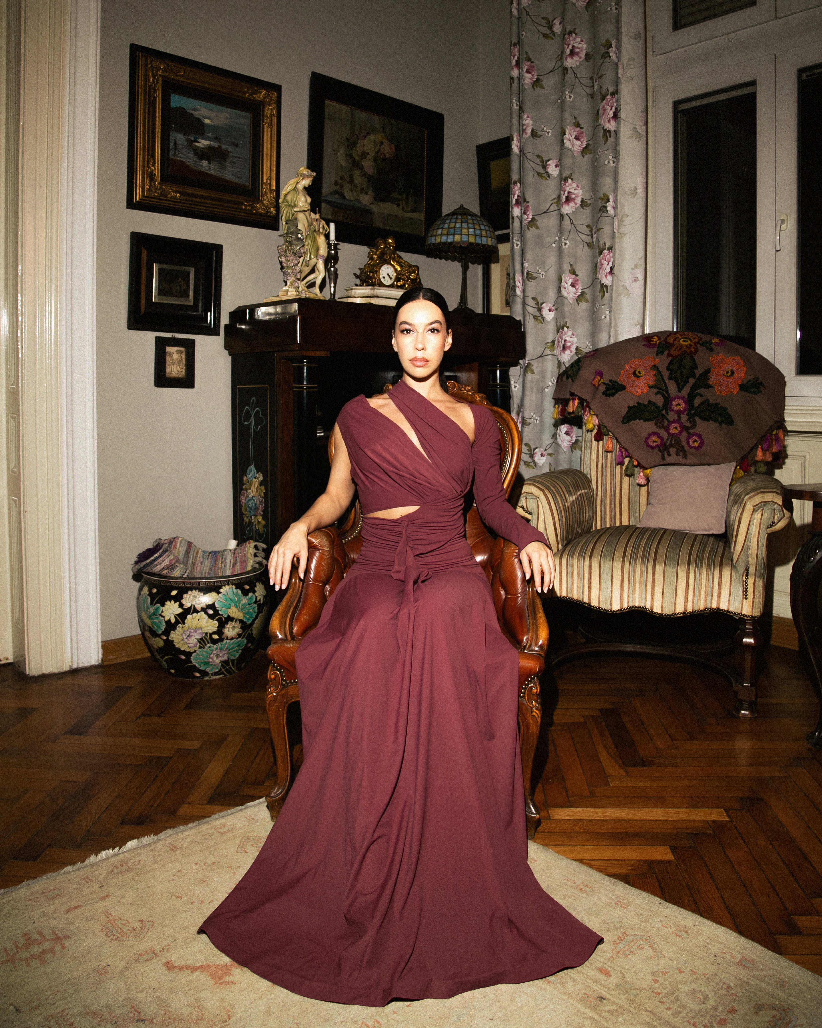 Elegant asymmetric evening gown